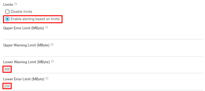 PRTG Screenshot enable alerting based on limiits